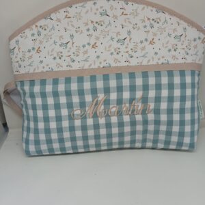 Neceser personalizado cuadros vichy verde y flores