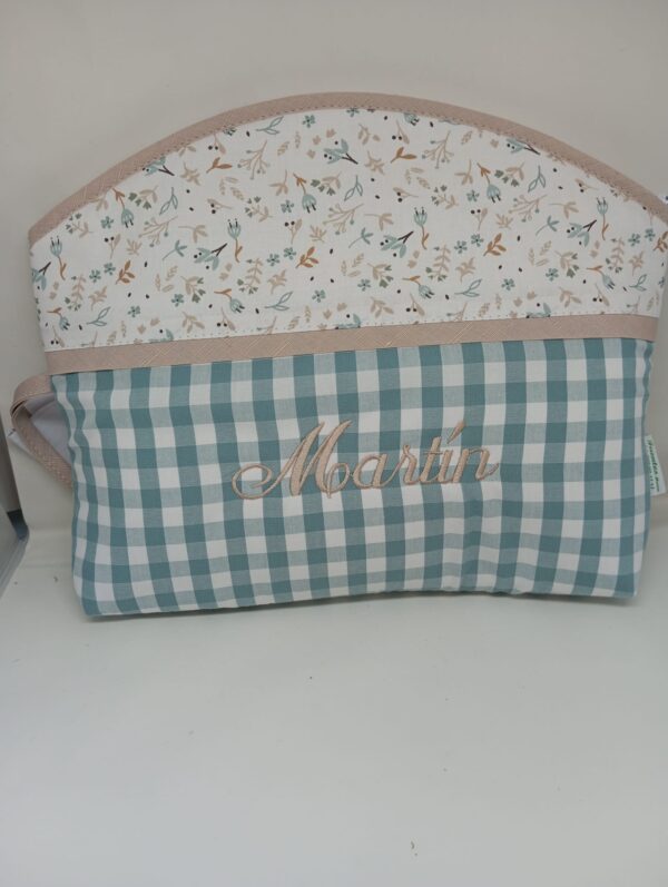 Neceser personalizado cuadros vichy verde y flores