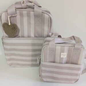 Mochila y bolso Walking Mum rayas beige personalizados