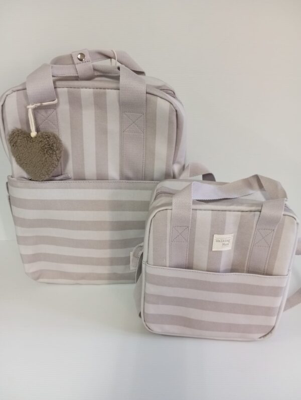 Mochila y bolso Walking Mum rayas beige personalizados